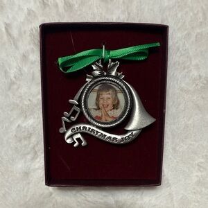 Silver Christmas Joy Picture Frame Ornament with Green Ribbon